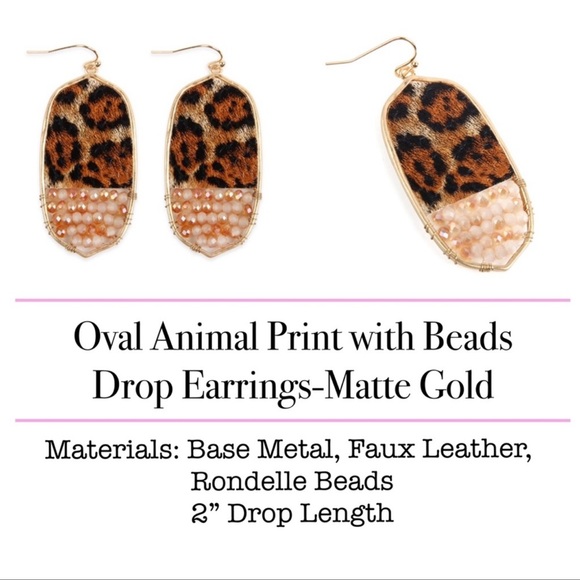 104 Faux Leather Animal Print Beaded Drop Earrings - Picture 4 of 6
